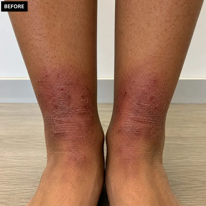 Lower legs & ankles before homeopathic eczema treatment